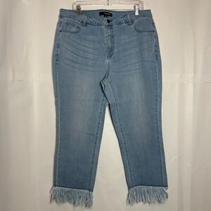 Denim‎ 24/7 Womens 18W Light Wash Fringe Hem Straight Leg Jeans Blue Plus Size